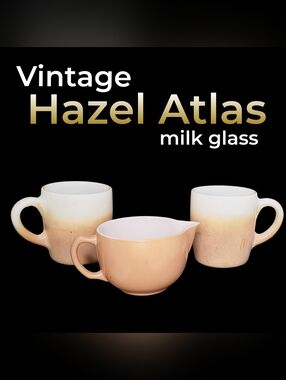Vintage Hazel Atlas Tan and White Ombre Milk Glass Mugs and Creamer